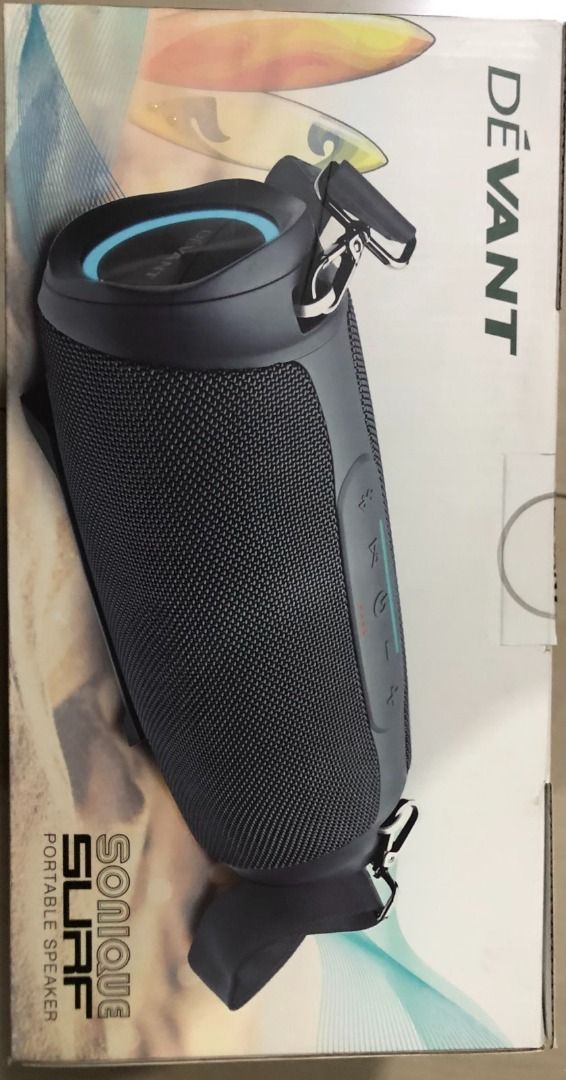 Devant Sonique Surf Portable Speaker IP67 Water Resistant (Category: Soundbars, Speakers & Amplifiers) located in Makati City. Submitted by _chu1234 (Listing ID 1458606148, Image 1). Description: - Devant Sonique Surf Portable Speaker - IP67 Water Resistant - Up to 15 Hours Playtime - Stereo Link: Connect multiple speakers for immersive sound. - Built-in Power Bank: Charge your devices on the go. - Ideal for Outdoor Use - Comes in Original Packag