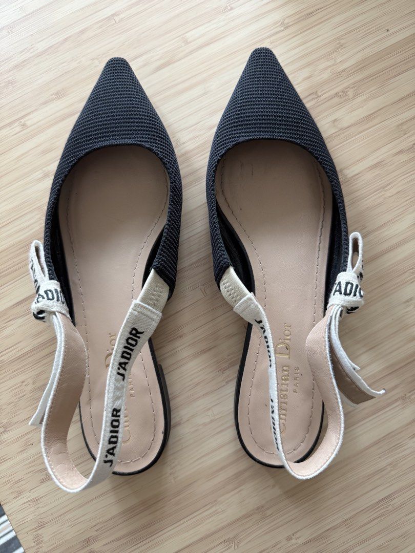 Dior J'Adior Black Technical Fabric Slingback (Category: Flats & Sandals) located in Makati City. Submitted by val820 (Listing ID 1458528310, Image 3). Description: Authentic Dior J'Adior Black Technical Fabric Slingback. Size 35.5. Bought in Greenbelt in 2022. Comes with box, shoe bags, authenticity card and tag price. Unfortunately receipt is lost na. Slightly negotiable. RFS: not using it .