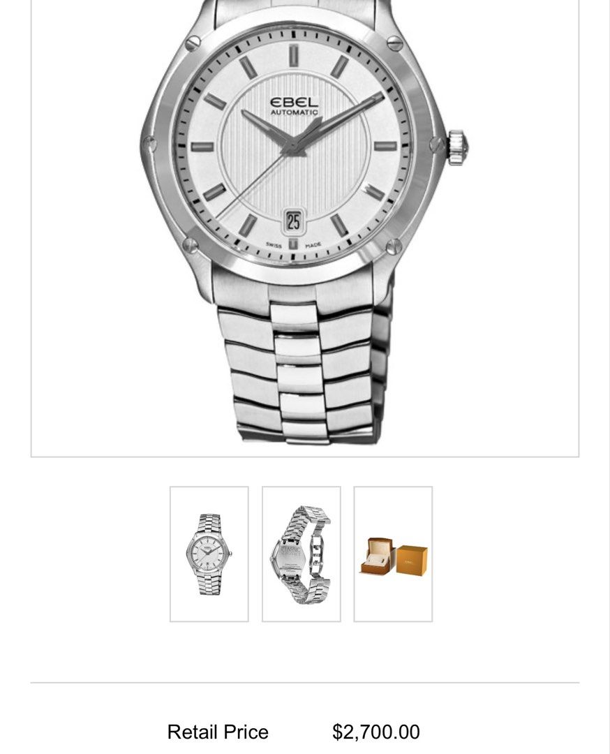 Ebel classic sports automatic swiss (Category: Luxury Watches) located in San Jose. Submitted by ardudz24 (Listing ID 1458519694, Image 2). Description: For sale! Ebel Classic Sport Swiss Made -automatic -ref. E9020Q41 -40mm case size -sapphire crystal -9/10 mint condition -all original Watch only! Retail @166k Selling for 38k only!.