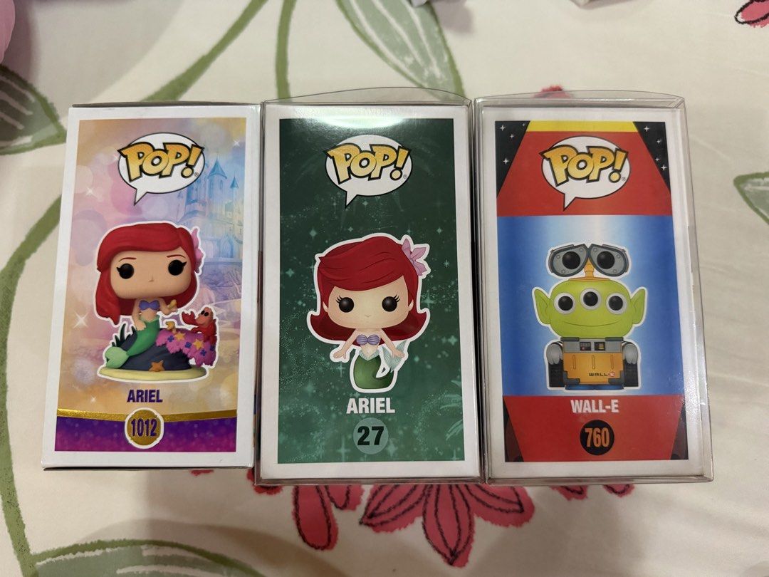 Funko Pop - Ariel & Wall-E Alien (Category: Designer & Blind Box Toys) located in Caloocan City. Submitted by shop_with_love (Listing ID 1458681564, Image 2). Description: - Funko Pop! Disney Princess Ariel (Figure #1012) - 850php (no protector) - Funko Pop! Disney Princess Ariel (Figure #27) - 900php (free protector) - Funko Pop! Pixar Remix Wall-E (Figure #760) - 900php (free protector) - in mint condition.