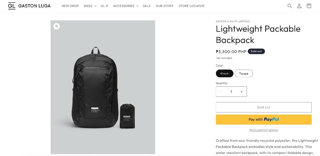 Gaston Luga Foldable Backpack (Category: Backpacks) located in Paranaque City. Submitted by mcqsantos (Listing ID 1458634141, Image 2). Description: - Brand new Gaston Luga Lightweight Packable Backpack in Black - Includes its own pouch - Ideal for travel or everyday use - Lightweight and easy to pack - Still has tags attached - Original price at Php 3,300 - MOP: GCash/Maya/UB - RFS: Decluttering/Need funds. Can be negotiated - Parañaque area.