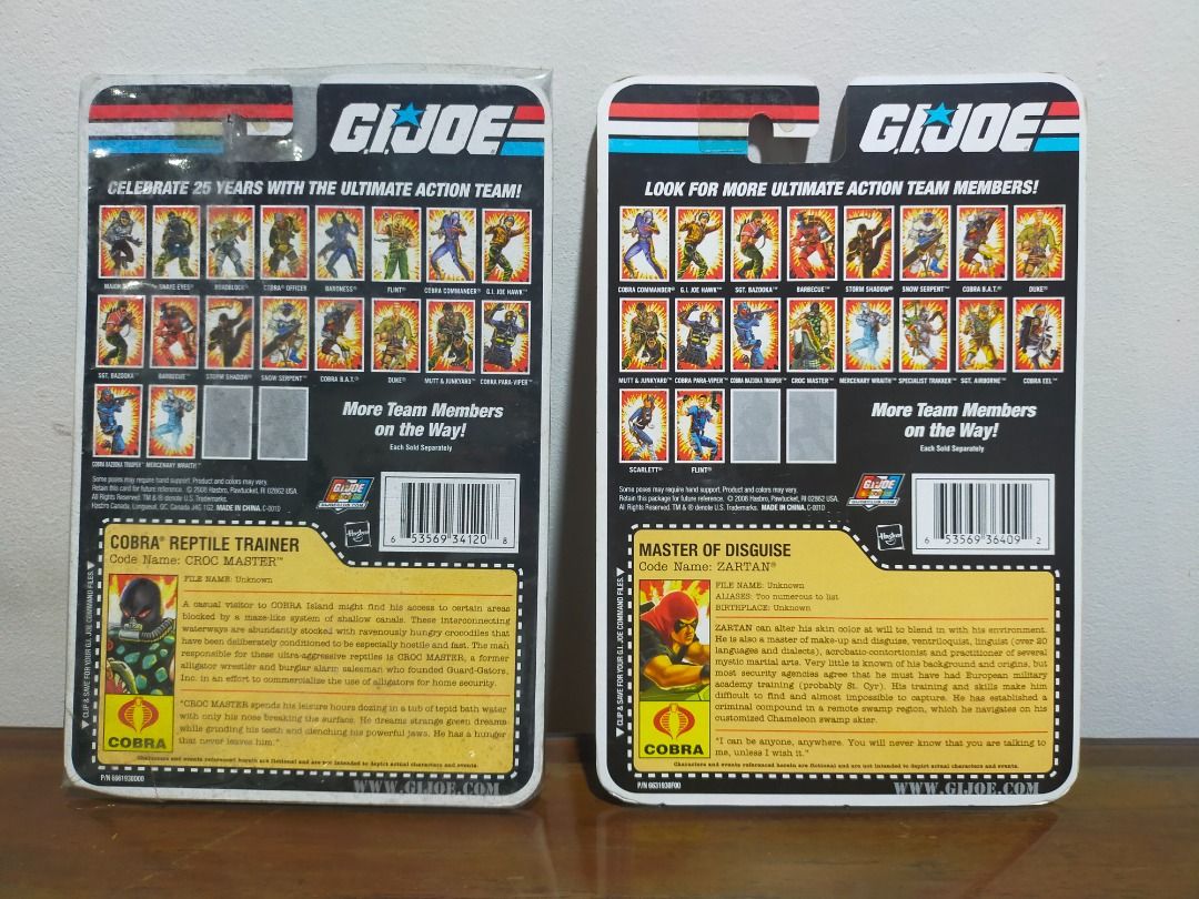 Gi Joe 25th Zartan and Croc Master (Category: Figurines & Statues) located in Imus. Submitted by genzach (Listing ID 1458596154, Image 2). Description: G.I. Joe 25th Anniversary A Real American Hero ARAH Croc Master & Zartan w/ swamp skier MISB/MOC perfect condition may plastic covering pa si croc master Available as set ONLY - 2,299 (last price) Shipping - Lalamove only (to be booked by buyer) Payment - Maya/Gotyme/bank transfer.