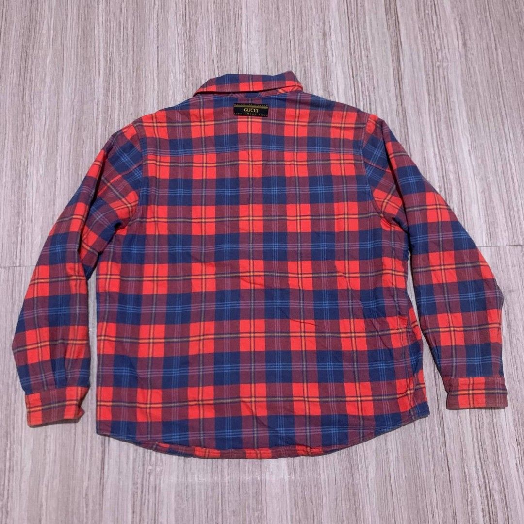 Gucci x Disney Mickey Patch Flannel (Category: Coats, Jackets and Outerwear) located in Quezon City. Submitted by imaginarythrifter (Listing ID 1458651718, Image 2). Description: Verygood Condition Have slight stain beside patch but not visible Easy to remove Size 46 on tag Measurement Width - 24 Length - 26.5 Slight negotiable Can ship Nationwide Shipping not included.