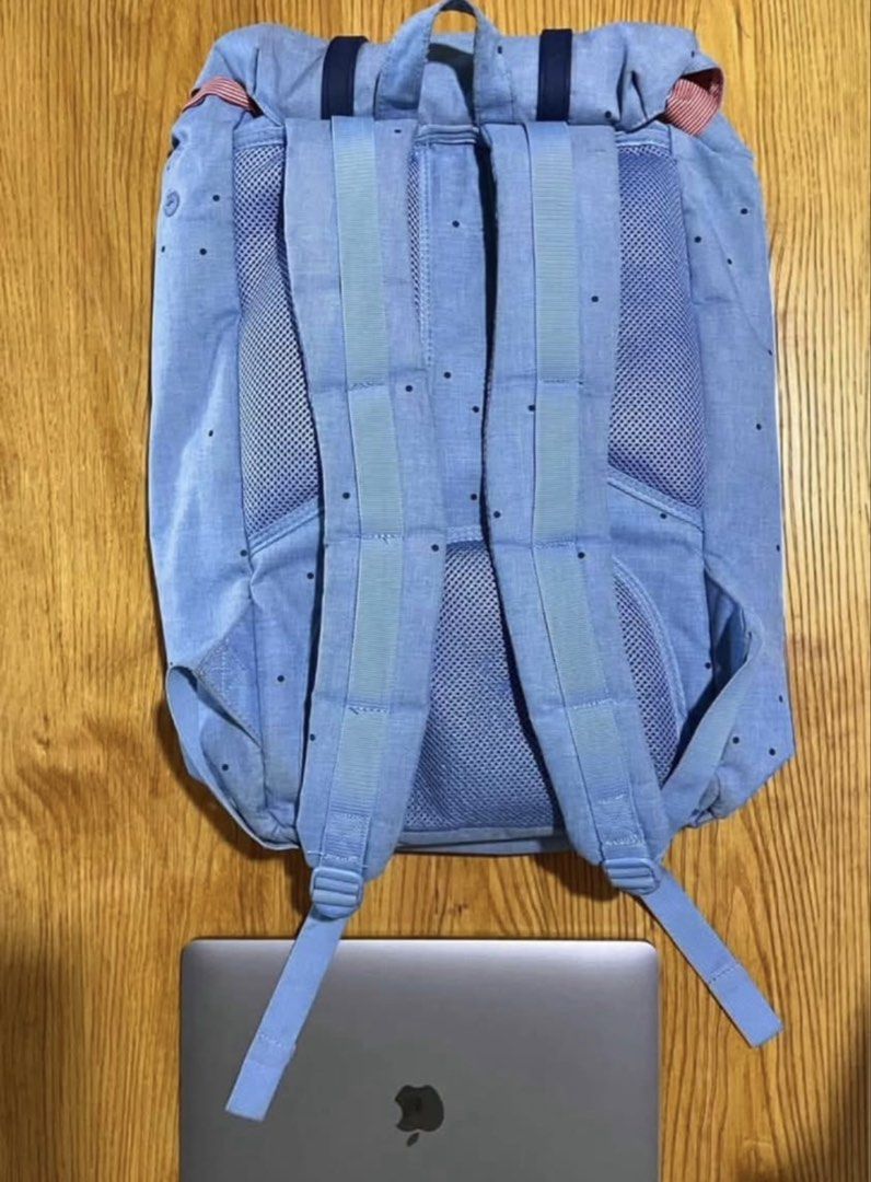 Herschel Supply Co. Backpack Light Blue Polka Dot (Category: Backpacks) located in Pasay City. Submitted by chilipepper01 (Listing ID 1458637351, Image 2). Description: - Light blue Herschel backpack - Classic design with black polka dots - Buckle closures and drawstring main compartment - Padded straps for comfort - Spacious enough for laptop, water bottle, and essentials - Ideal for school or everyday adventures =========== Meet up only Bought 