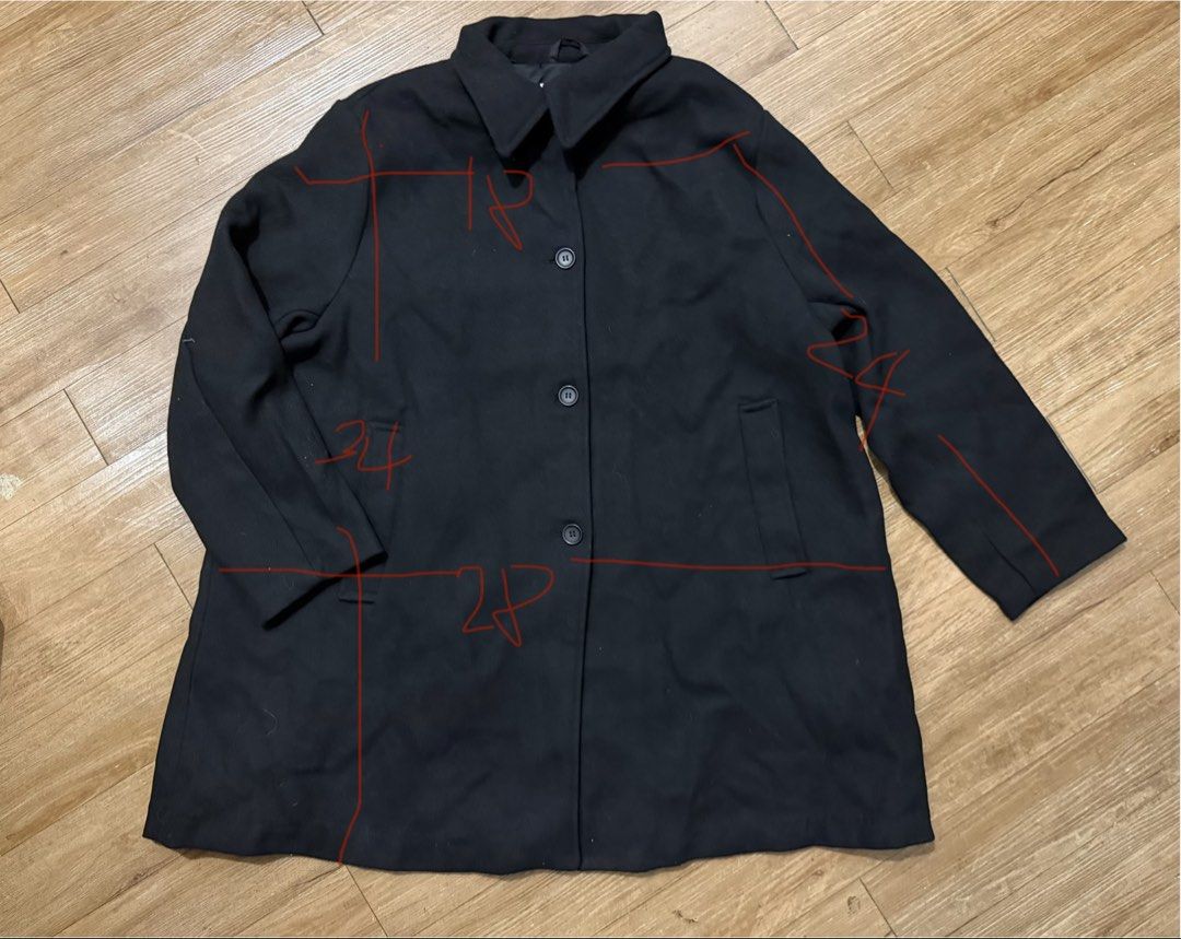 H&M Black Coat XXL (Category: Coats, Jackets and Outerwear) located in Marikina City. Submitted by miene (Listing ID 1458538864, Image 2). Description: - Black H&M Coat - Size: XXL but runs big - Features: Buttons down the front, pockets - Style: Simple, classic - Ideal for: Cooler weather - Note: Check photos for measurements.