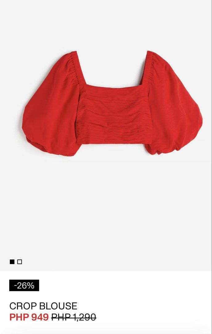 H&M puff sleeve (Category: Blouses) located in Ozamiz City. Submitted by ggglad (Listing ID 1458502366, Image 1). Description: -BRANDNEW but tag removed -supposed to wear it on a trip but changed my mind -XS but fits XS-S -croptop -ship via j&t -mop GCASH -negotiable .