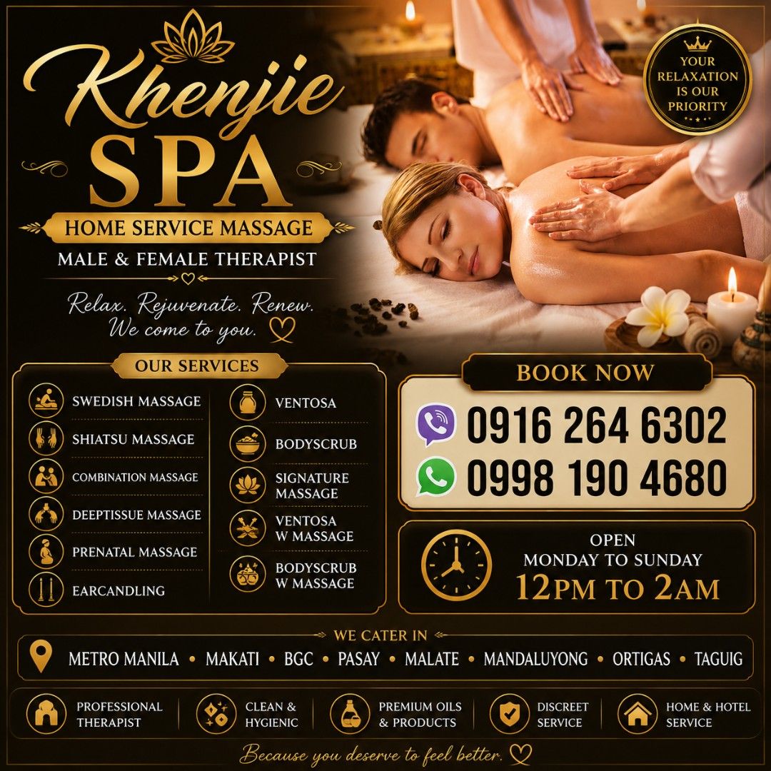 Home service massage Legit Therapist (Category: Beauty & Health Services) located in Makati City. Submitted by kenneth18400 (Listing ID 1375776835, Image 2). Description: We are offering A home service massage Metro manila We have male and female therapist available trusted and Legit therapist call at 09.16.26.46.302.