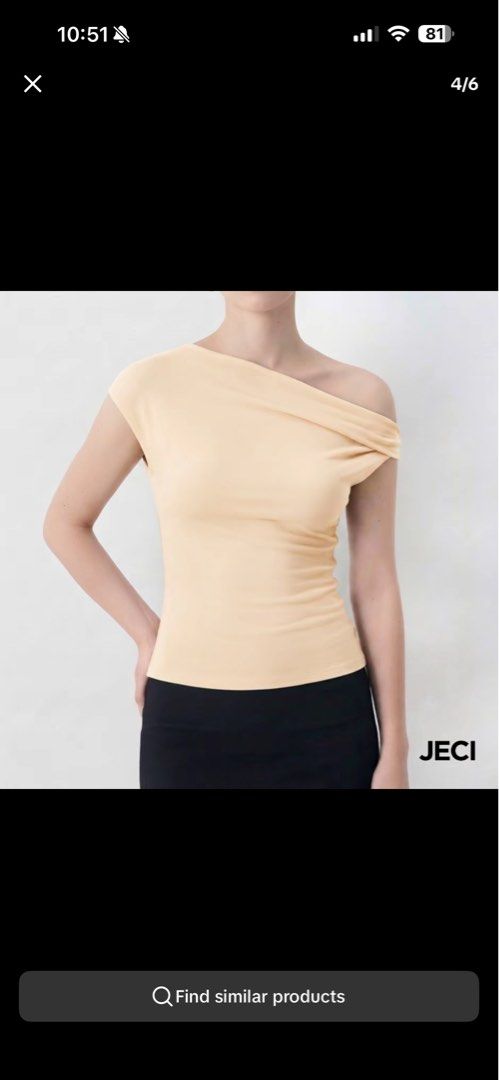 Jeci Off Shoulder twisted cropped tank top (Category: Blouses) located in Binan City. Submitted by iluvm0nchichi (Listing ID 1458653713, Image 1). Description: - Brand: Jeci - Style: Off-shoulder top - Fabric: Soft and stretchy - Versatility: Can be worn off one shoulder or as a bandeau - Occasion: Dress up or down, pairs well with skirts or pants - Size: XS.
