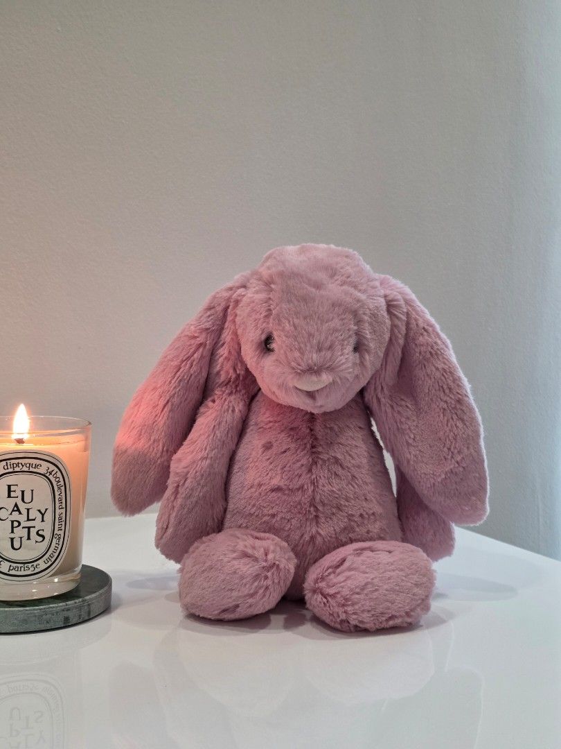 Jellycat Bashful Bunny Plush Toy - Tulip (Category: Plushies & Soft Toys) located in Manila. Submitted by cleesells (Listing ID 1458632300, Image 1). Description: - Super soft and cuddly Jellycat bunny - Bashful style in dusty rose color - Medium size, perfect for hugs - Ideal for nursery decor or as a thoughtful gift - Gently used, clean, and ready for a new loving home.