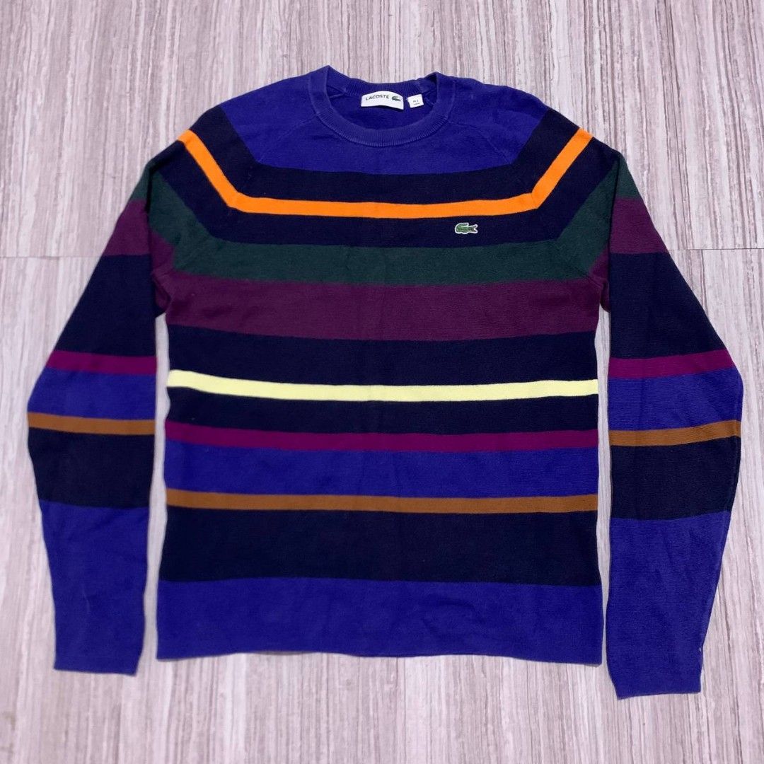 Lacoste Rainbow Sweater (Category: Coats, Jackets and Outerwear) located in Quezon City. Submitted by imaginarythrifter (Listing ID 1458654503, Image 1). Description: Excellent Condition Needs wash only due to stock Small to medium fitting (Stretchy type) Materials : 70% Cotton 30% Wool Measurement Width 19 Length 25.3 Sleeve Length 23 Slight negotiable Can ship Nationwide Shipping not included.