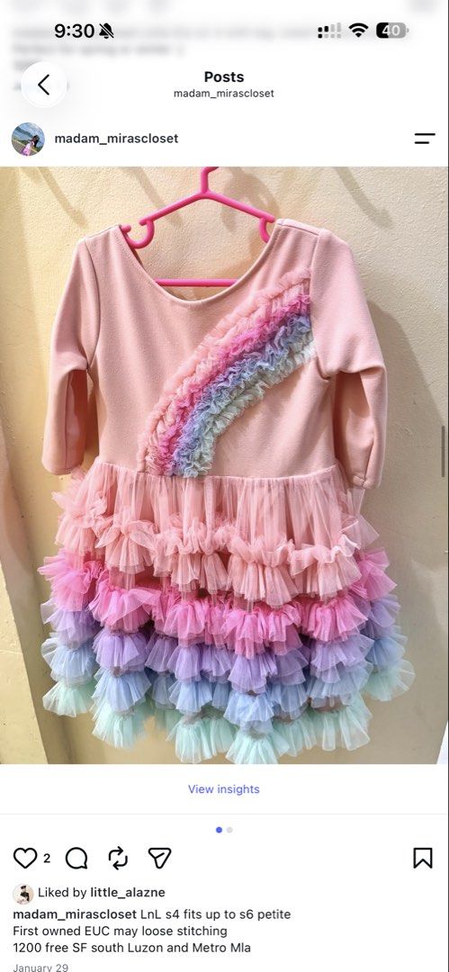 Laila and Lyra S4 (Category: Babies & Kids Fashion) located in Legazpi City. Submitted by madammiras_closet (Listing ID 1458510562, Image 1). Description: Fits up to s6 petite. Super cute when worn. Perfect celebration dress. With minor loose stitching sa neckline. .