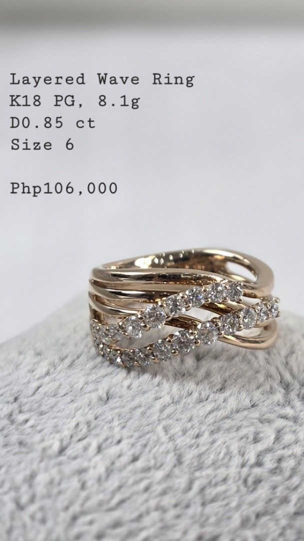 Layered Wave Ring K18 Pink Gold (Category: Rings) located in San Fernando. Submitted by bagproject (Listing ID 1458684225, Image 1). Description: Layered Wave Ring K18 PG, 8.1g D0.85 ct Size 6 Php106,000.