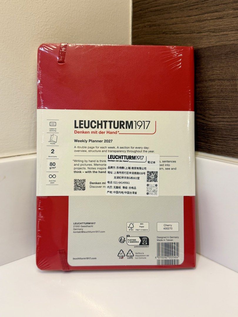 2027yr - Leuchtturm1917 Weekly Planner Medium - A5 - Hardcover (Category: Stationery & School Supplies) located in Makati City. Submitted by preloveditems_8 (Listing ID 1458614634, Image 2). Description: January 2027 - December 2027 One week on a double-page spread Including all the familiar overviews and details Expandable pocket in the cover Detachable sheets for notes.