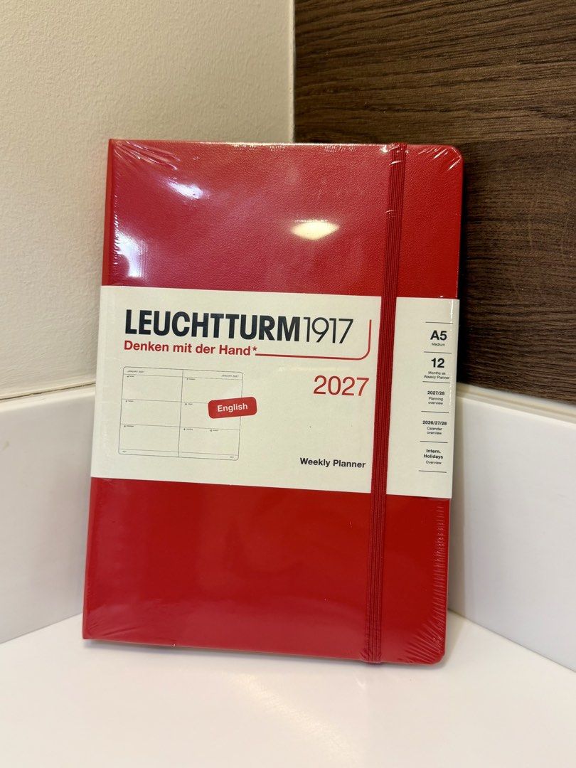 2027yr - Leuchtturm1917 Weekly Planner Medium - A5 - Hardcover (Category: Stationery & School Supplies) located in Makati City. Submitted by preloveditems_8 (Listing ID 1458614634, Image 1). Description: January 2027 - December 2027 One week on a double-page spread Including all the familiar overviews and details Expandable pocket in the cover Detachable sheets for notes.