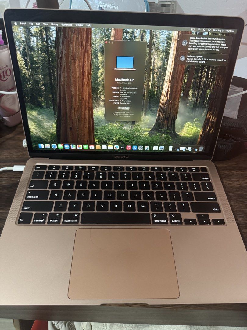 Macbook air 2020 rose gold (Category: Laptops & Notebooks) located in Antipolo. Submitted by jesbuystore (Listing ID 1458667463, Image 1). Description: MacBook Air 2020 Intel i3 * 13-inch Retina * 8GB RAM * 256GB SSD * Gold/Rose Gold * 102 battery cycles only * Battery condition: Normal * macOS Sequoia * Apple Mouse included * with scratches/signs of usage (as seen on photos) * ₱21,500.