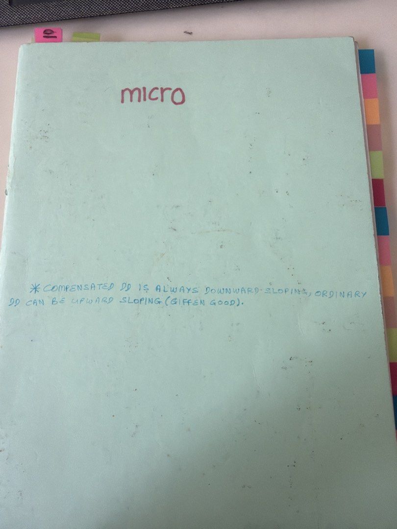 Microeconomics Study Notes Notebook (Category: Textbooks) located in Singapore. Submitted by sophia. (Listing ID 1458517639, Image 1). Description: - Ideal for economics students (uni) - Side tabs for easy organization.