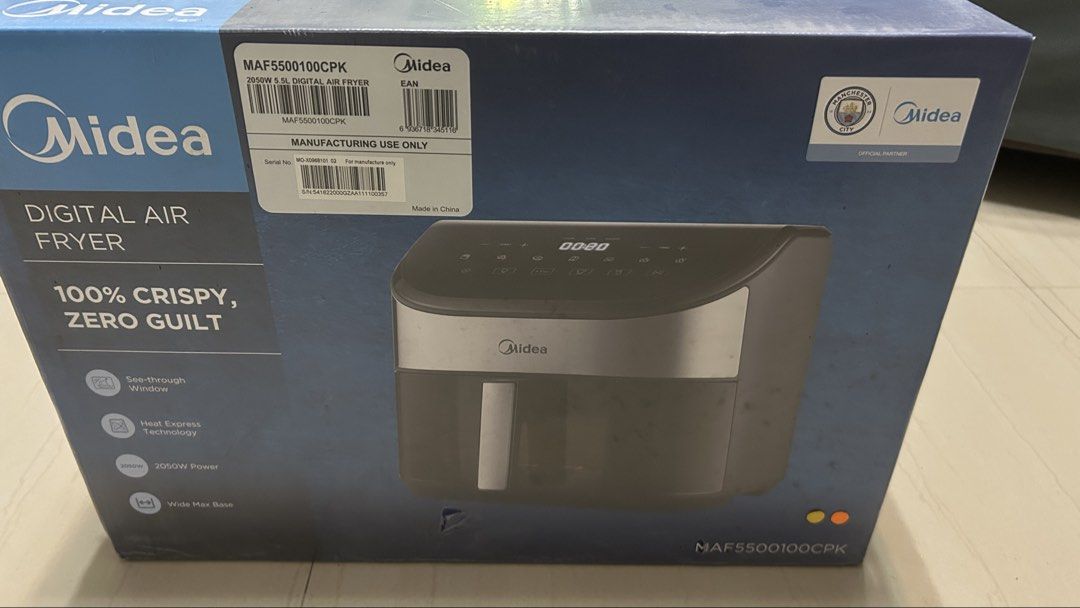 Midea Digital Air Fryer (Category: Fryers) located in Bulacan. Submitted by karlacezar44408 (Listing ID 1458633351, Image 3). Description: - Midea Digital Air Fryer - Large 5.5L capacity - Powerful 2050W for quick cooking - Heat Express Technology for crispy results - See-through window to monitor food - Wide max base for enhanced stability - Imported and distributed by Concepcion Hidez Inc. .