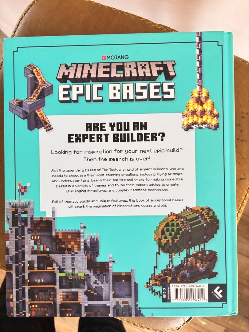 Minecraft Epic Bases Book by Mojang (Category: Storybooks) located in Makati City. Submitted by jed.castillo (Listing ID 1458549520, Image 2). Description: This book is the ultimate masterclass for any player looking to design and build mind-blowing structures—from hidden underwater bunkers and floating islands to massive, unraidable castles!It is packed with brilliant architectural inspiration, exploded diagrams, and insider design secrets. This
