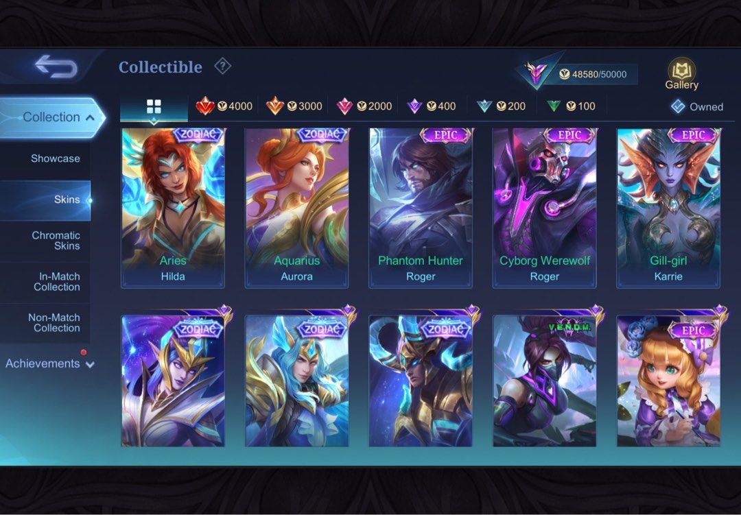 Mobile Legends Account (FT/FS) (Category: Others) located in Manila. Submitted by _flashkloof (Listing ID 1458596401, Image 3). Description: Open for trade to valorant account Includes many skins: - Thunderfist Chou - The Foreseer Esmeralda - Several Epic skins - Zodiac skins - Special skins - Star skins RFS: Di na masyado nalalaro .