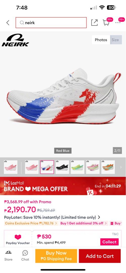 NEIRK White Red Blue Running Shoes (Category: Sneakers) located in Manila. Submitted by nltcc (Listing ID 1458619452, Image 1). Description: - Size 37 womens running shoes. 2100 po nabili sa online, 900 nalang po - QC Commonwealth loc pwede po ako mismo magbigay deliver or meet up basta around qc - lalmove if d keri White NEIRK running shoes - Eye-catching red and blue paint splatter design - Lightweight and breathable mesh upper for comfort - Un