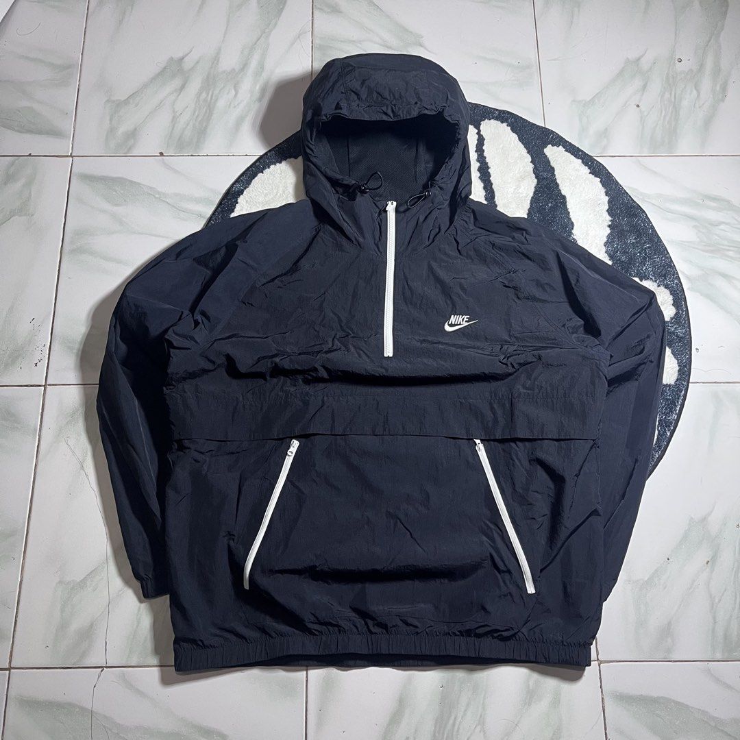 Nike half zip kangaroo pocket pouch wind breaker (Category: Coats, Jackets and Outerwear) located in Naga. Submitted by noheadguy (Listing ID 1458662875, Image 1). Description: Nike half zip kangaroo pocket pouch wind breaker Solid crispy condition as new. Brand new condition Color rate:100000/10 No issue No pin holes Complete tags Boxy fit Dimes are also in the picture for references W:25.5 L:27 Unli VC if you want to check it out 📍Camarines Su
