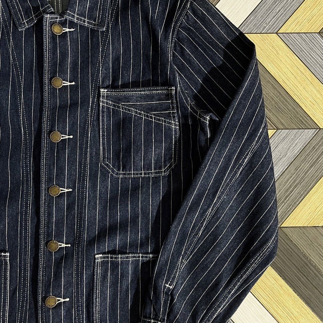 Okonkwo MFG Hickory Chore Jacket (Category: Coats, Jackets and Outerwear) located in Daraga. Submitted by th3cliquejunks (Listing ID 1458671940, Image 3). Description: Okonkwo MFG Hickory Chore Jacket Size Small to Medium Condition: 10/10 Flawless Cut washtag Authentic Dimensions: Pit to pit: 20” Length: 26” - 3,280.