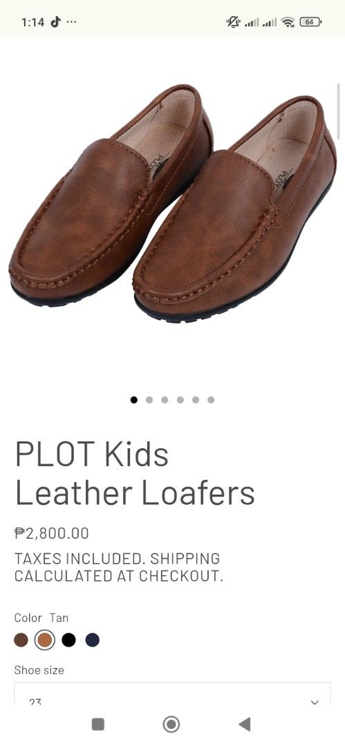 PLOT Kids Leather Loafers Tan Size 36 (Category: Loafers) located in Manila. Submitted by alexander_0327 (Listing ID 1458544890, Image 3). Description: - Brand new tan leather loafers for kids - Size 36 - Classic slip-on style - Comfortable and durable - Perfect for casual or dressing up.