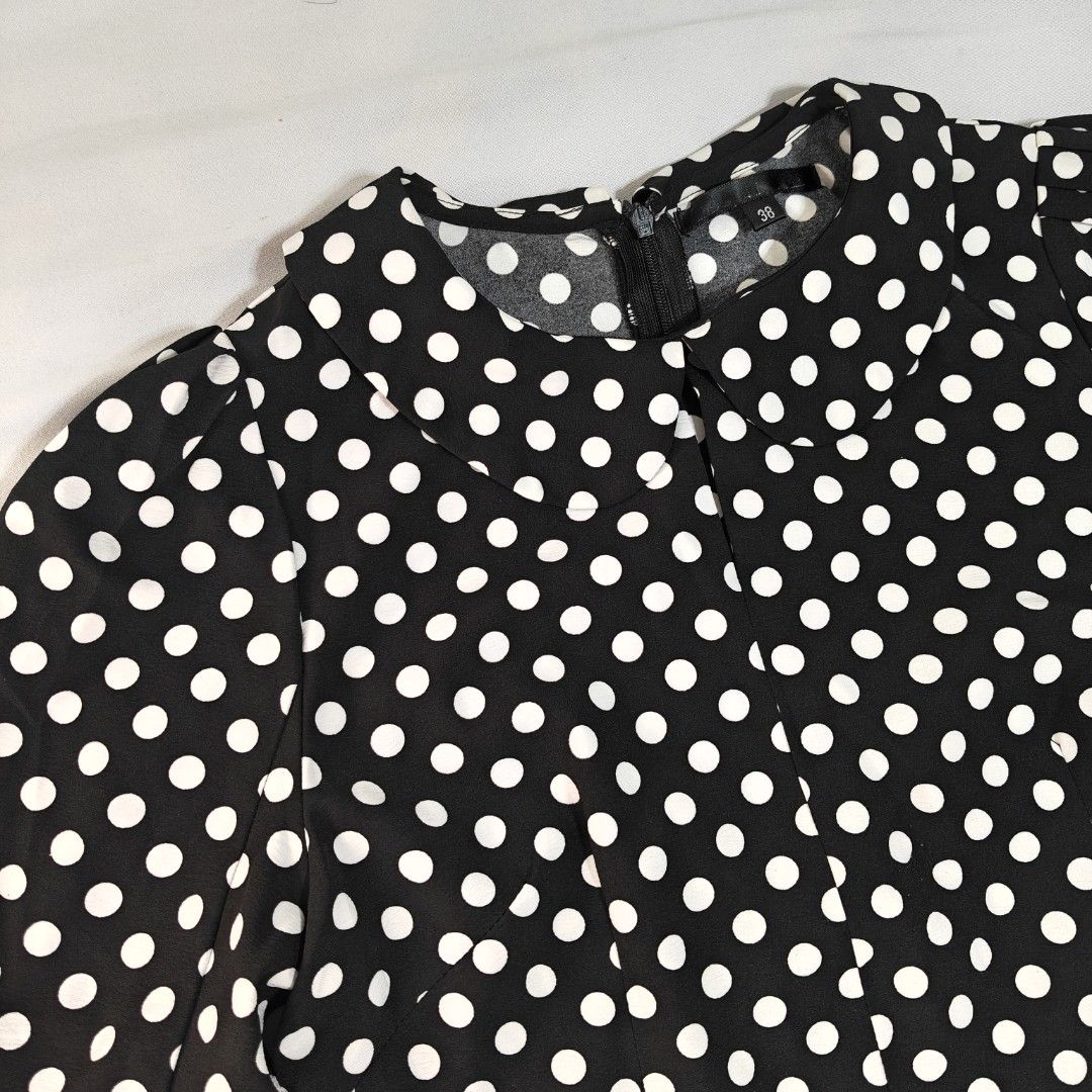 Polka puff sleeves zippered back collared (Category: Blouses) located in Santa Rosa. Submitted by fordahunt (Listing ID 1458513400, Image 2). Description: Size: Small to semi Med CREATE YOUR OWN BUNDLE 4pcs for P500 sale.