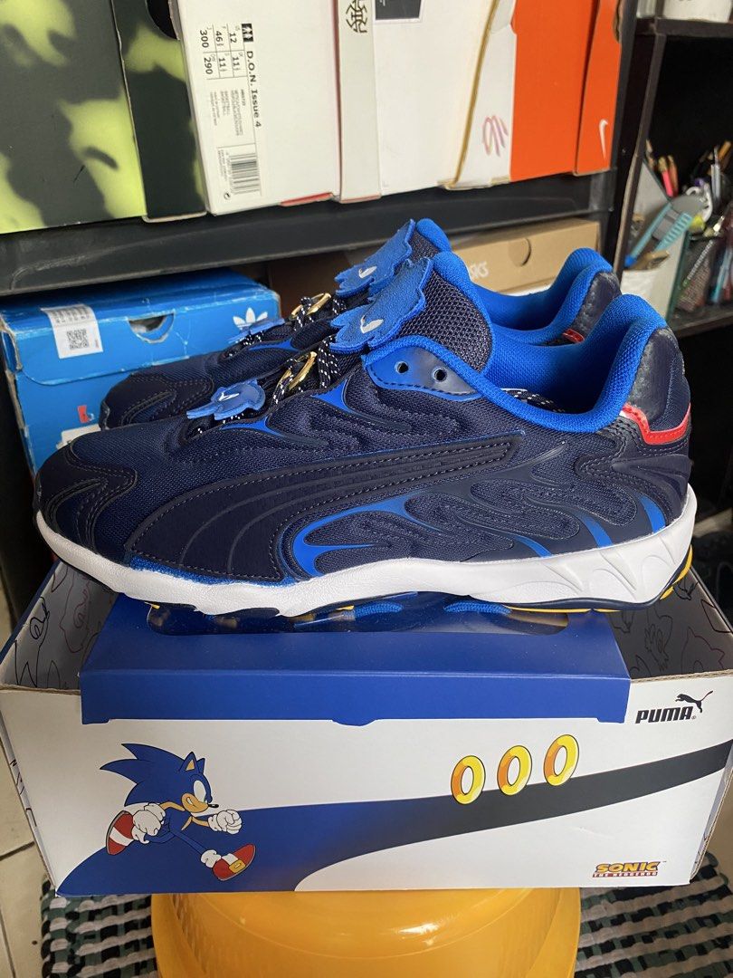 Puma X Sonic The Hedgehog (Category: Sneakers) located in San Pedro. Submitted by angge325 (Listing ID 1458592214, Image 1). Description: Puma X Sonic The Hedgehog Complete Extra Patches And Laces Box No Top Lid Size 8 & 10 ShoeStorageph 🔥 🔥 🔥.