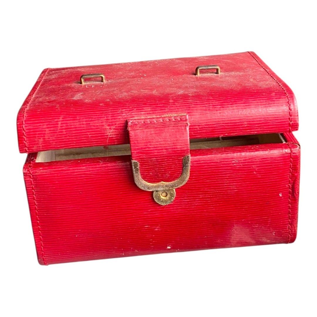 Red Jewelry Box Organizer (Category: Accessory Holder, Box & Organizers) located in Manila. Submitted by singlejourneyticket (Listing ID 1458576375, Image 1). Description: - Red textured jewelry box - Features compartments for rings and small items - Lid includes slots for earrings - Shows some signs of wear (inside and out).