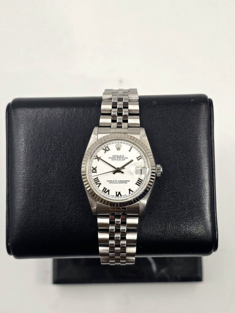 Rolex Datejust 31 Junior White Roman Dial (Category: Luxury Watches) located in Makati City. Submitted by jracastelar (Listing ID 1458574820, Image 2). Description: Rolex Datejust 31 78274 K serial (2002) No Lug Holes Watch, Box, and Manual (Lost Cert) 9/10 368,500.