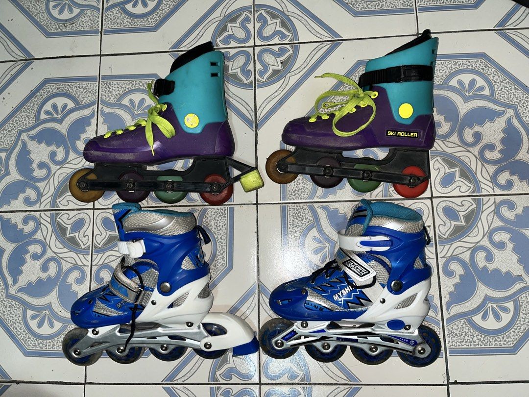 Rollerblades For Take All (Category: Skates, Rollerblades & Scooters) located in San Fernando. Submitted by driploop.ph (Listing ID 1458642434, Image 1). Description: Sizes: Violet - 5.5 Blue - 6-8 (adjustable) Location: San Fernando, Pampanga.