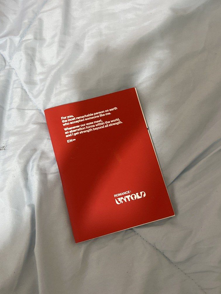 ROMANCE: UNTOLD Booklet (Category: Storybooks) located in Manila. Submitted by ly.14na (Listing ID 1458638667, Image 1). Description: - Unsealed - Full Inclusions - No ripped/broken pages - No damaged photocard and pictures.