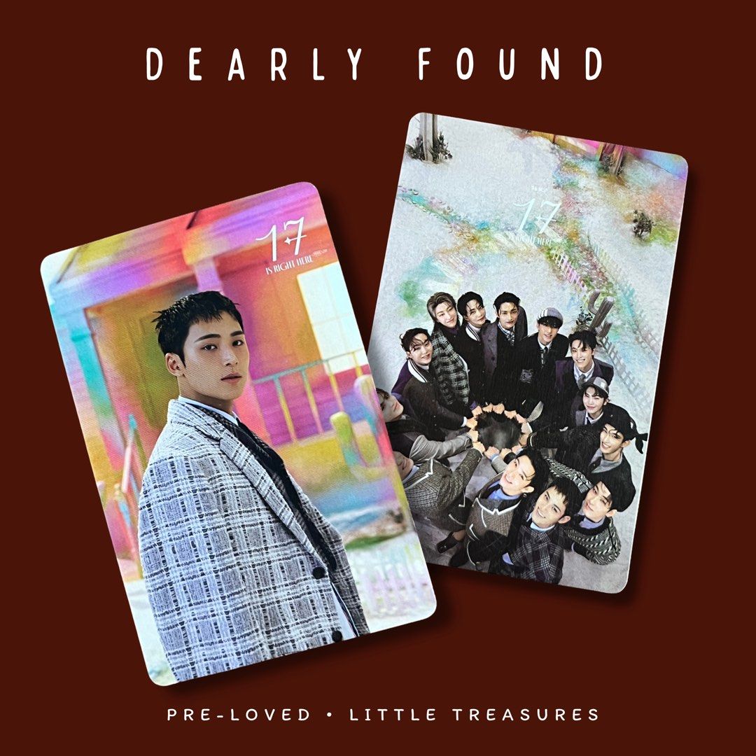 SEVENTEEN 17 IS RIGHT HERE Photocards Mingyu & Group (Category: K-Wave Merchandise) located in Batangas. Submitted by dearlyfound (Listing ID 1458676281, Image 1). Description: SEVENTEEN '17 IS RIGHT HERE' Photocard .