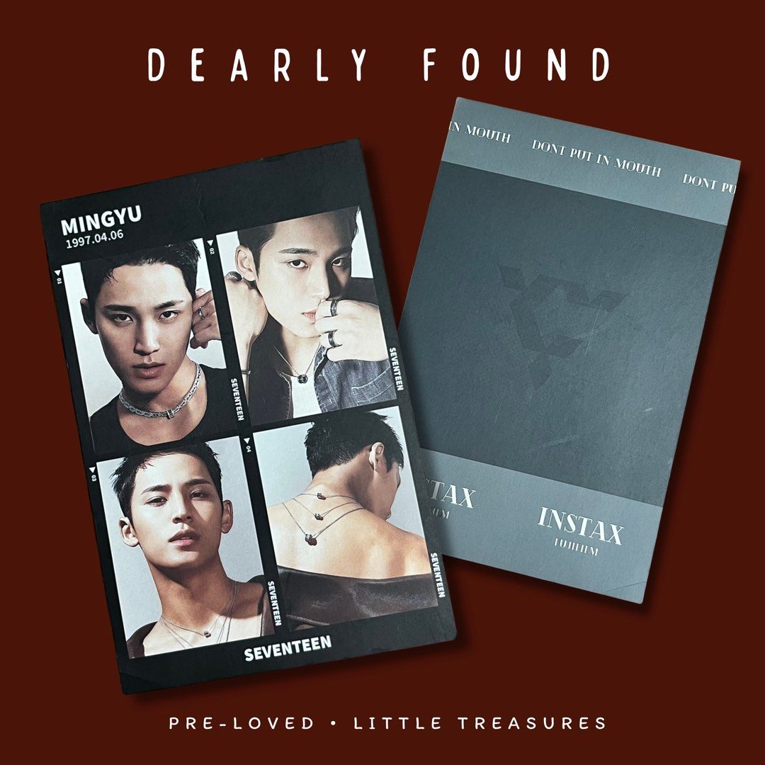 SEVENTEEN MINGYU Photocard (Category: K-Wave Merchandise) located in Batangas. Submitted by dearlyfound (Listing ID 1458676575, Image 1). Description: Selling a SEVENTEEN MINGYU photocard set. Includes four photos of Mingyu, dated 1997.04.06. Great for any SEVENTEEN fan. Item is pre-loved..
