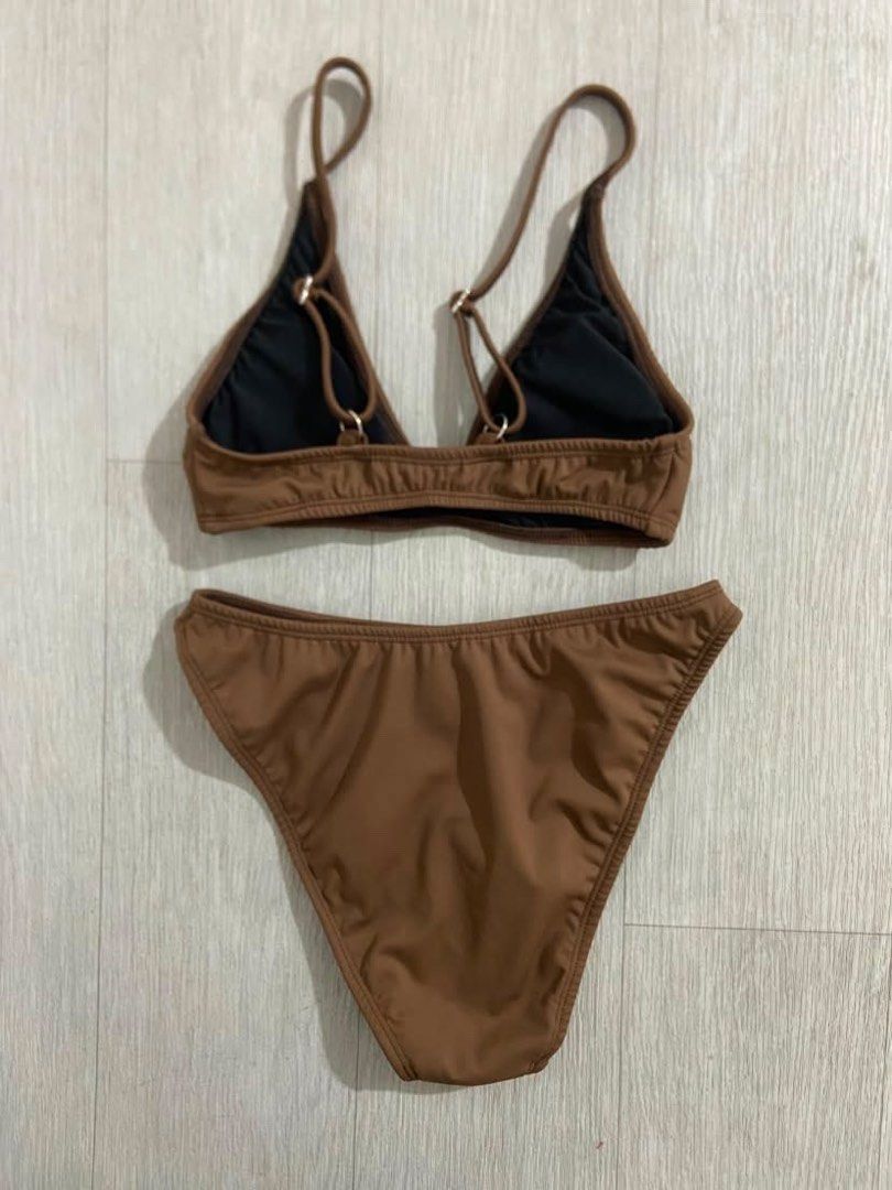 SEWLOCAL Brown Triangle Two Piece Bikini Set (Category: Bikinis & Swimsuits) located in Taguig. Submitted by ellie.belles (Listing ID 1458671789, Image 2). Description: Brown bikini set. Triangle top with adjustable straps. High-cut bottoms. The inside of the top is black. Great for the beach or pool. Only used once. DM for when worn photos .
