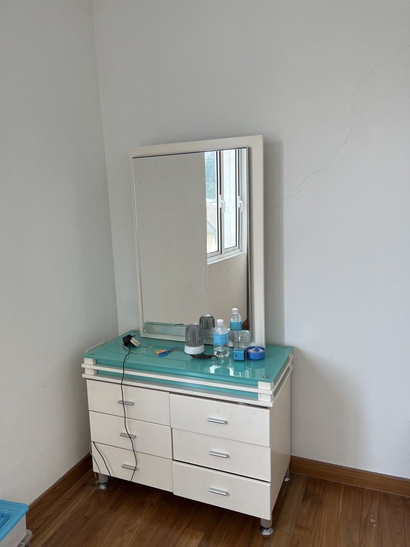 Solid Wardrobe & Dressing Table (Category: Shelves, Cabinets & Racks) located in Serendah. Submitted by annie5796 (Listing ID 1458606471, Image 1). Description: 1 set -Solid Wood & glass door & glass dressing Tables , in good conditions .