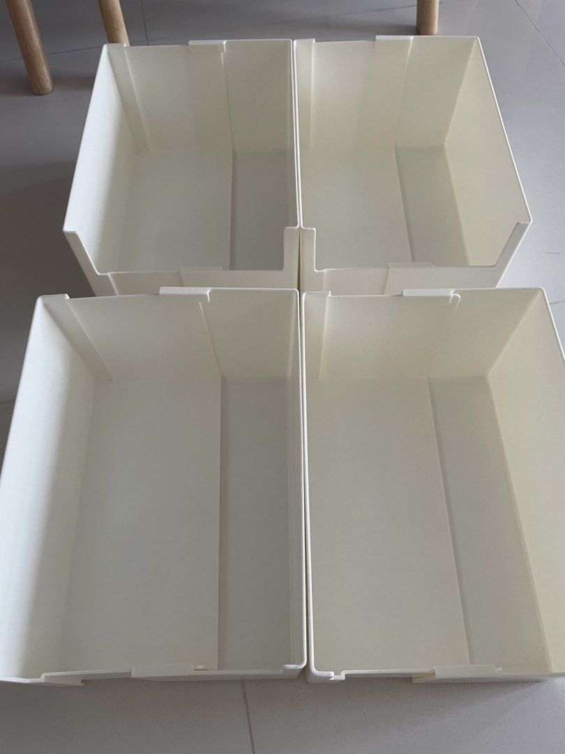 Stackable Storage Boxes Organizers (Category: Storage Boxes & Baskets) located in Singapore. Submitted by antares (Listing ID 1458595709, Image 2). Description: 4pcs $10 Self collect postal code 822632.