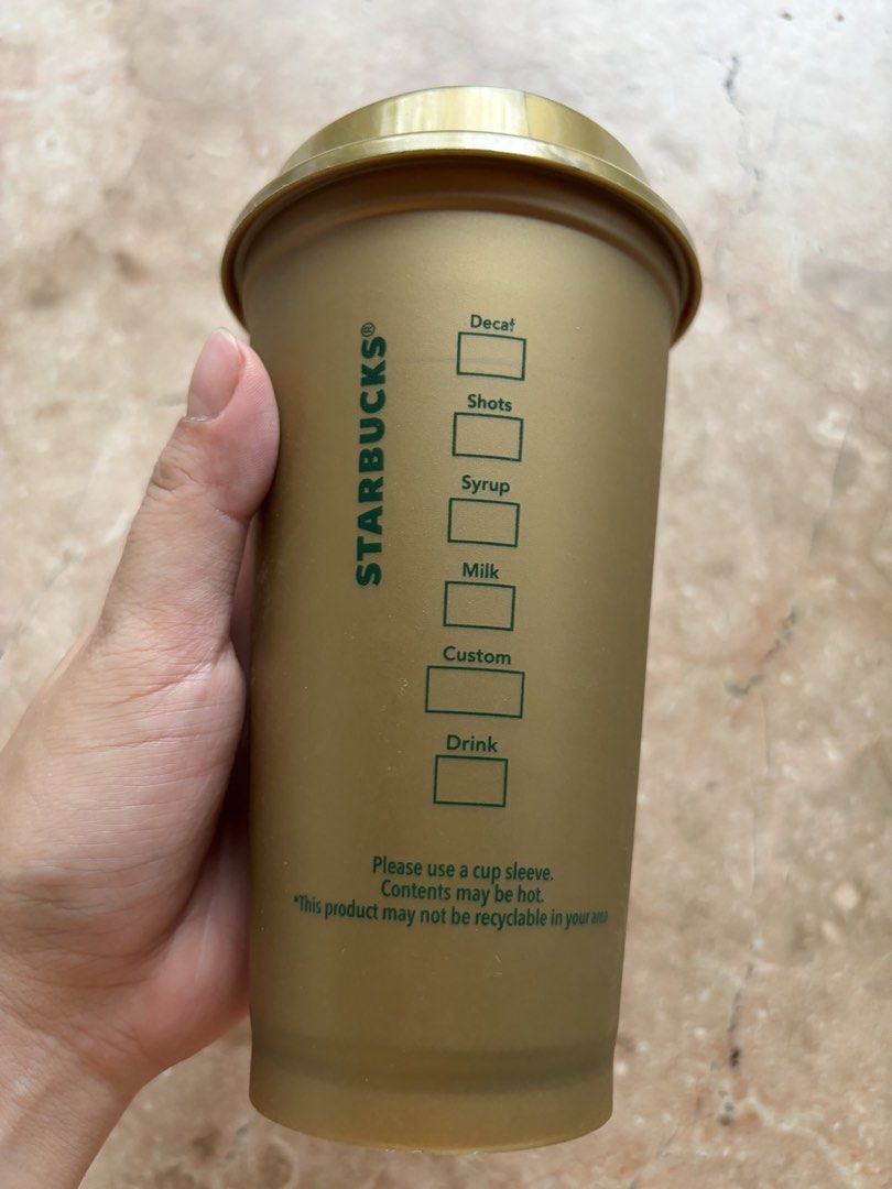 Starbucks Reusable Cup, Gold, 16oz (Category: Coffee & Tea Tableware) located in Quezon City. Submitted by tidyup.lara (Listing ID 1458688512, Image 2). Description: Sold as is Condition 8/10: used but in good condition .