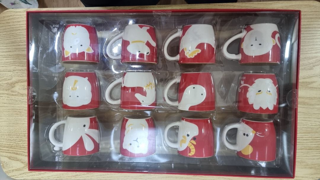 Starbucks Zodiac Collection Mugs Set (Category: Coffee & Tea Tableware) located in Paranaque City. Submitted by olxph_668280920 (Listing ID 1458559935, Image 2). Description: - Set of 12 Starbucks Zodiac Mugs - Each mug represents a Chinese zodiac animal - Comes in a beautiful red gift box - Perfect for collectors or as a unique gift - Great for your daily coffee or tea.