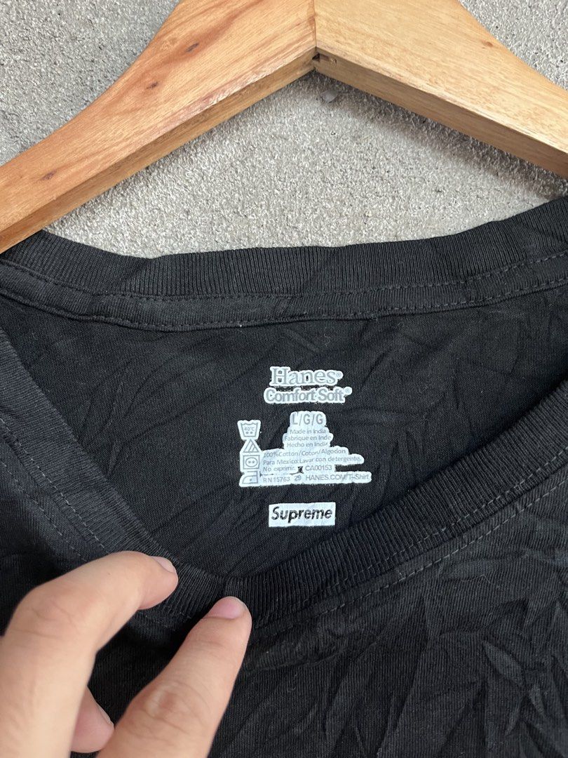 Supreme X Hanes Basic Tee (Category: Tshirts & Polo Shirts ) located in Bacolod City. Submitted by eman_03 (Listing ID 1458539102, Image 2). Description: Size Large on tag 22.5W x 28.5L Excellent Condition No fade issues -Bacolod City, Negros Occidental.