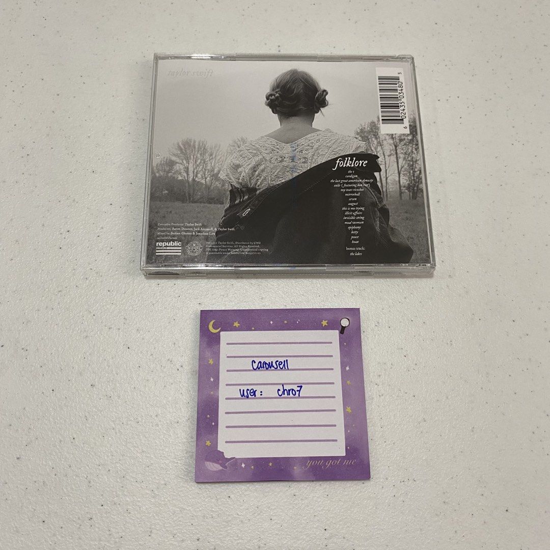 [SALE] Taylor Swift Folklore Signed CD (Category: CDs & DVDs) located in Angeles City. Submitted by chro7 (Listing ID 1458546076, Image 2). Description: 💕 SIGNED Taylor Swift - Folklore CD 💕 Directly purchased from USA, Taylor Swift Store. Can provide proof for serious buyers 💕 inclusions: see photo 💕 no issues 💕 unsealed 💕 payo 💕 mop: Gcash / Instapay 💕 RFS: decluttering, need funds for school 💕 buyer pays shipping fee via COD only ⚠️ �
