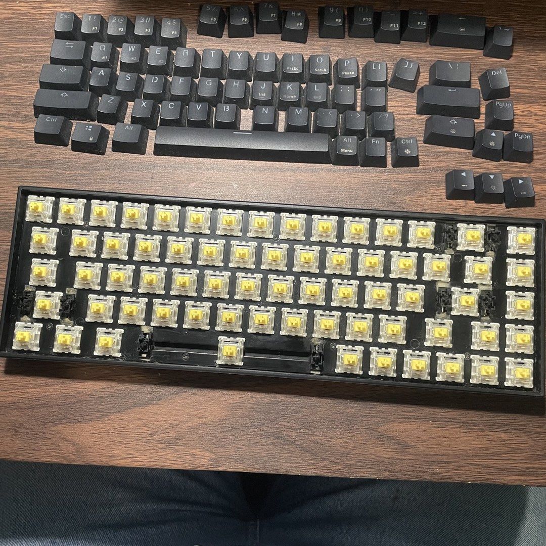 Tecware b68 Mechanical Keyboard (Category: Computer Keyboard) located in Davao. Submitted by jlynbl (Listing ID 1458589710, Image 2). Description: Tecware b68 Mechanical Keyboard wireless or cabled mode rgb lighting, multiple settings foam mod, stab mod gateron yellows complete with box extra keycap, keycap puller with mahogany wrist rest.