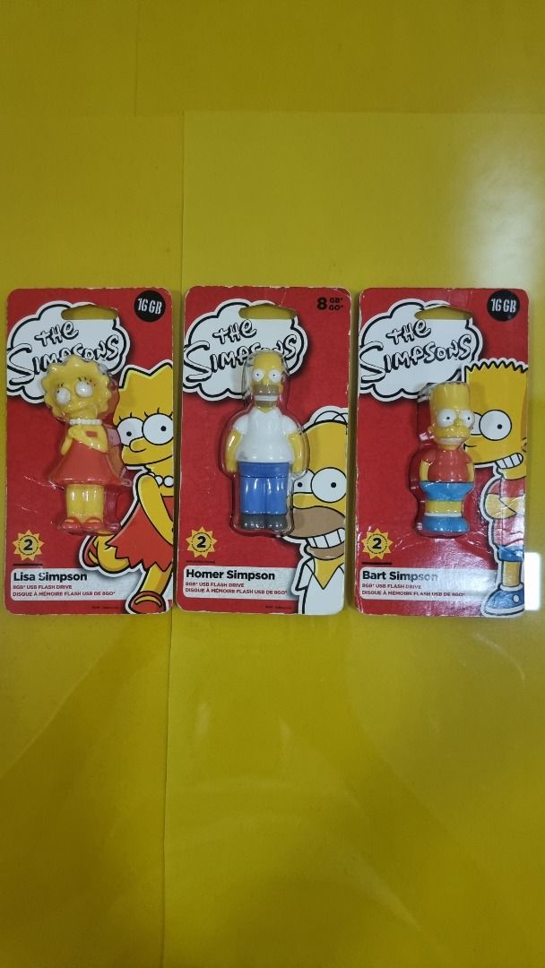The Simpsons Lisa, Homer, Bart USB Flash Drives (Category: Vintage Collectibles) located in Paranaque City. Submitted by olxph_668280920 (Listing ID 1458637077, Image 1). Description: The Simpsons USB flash drives - Includes Lisa, Homer, and Bart - Lisa & Bart: 16GB each - Homer: 8GB - All drives are brand new and in original packaging - Ideal for any Simpsons fan or collector - Fun and functional storage solution price per piece.