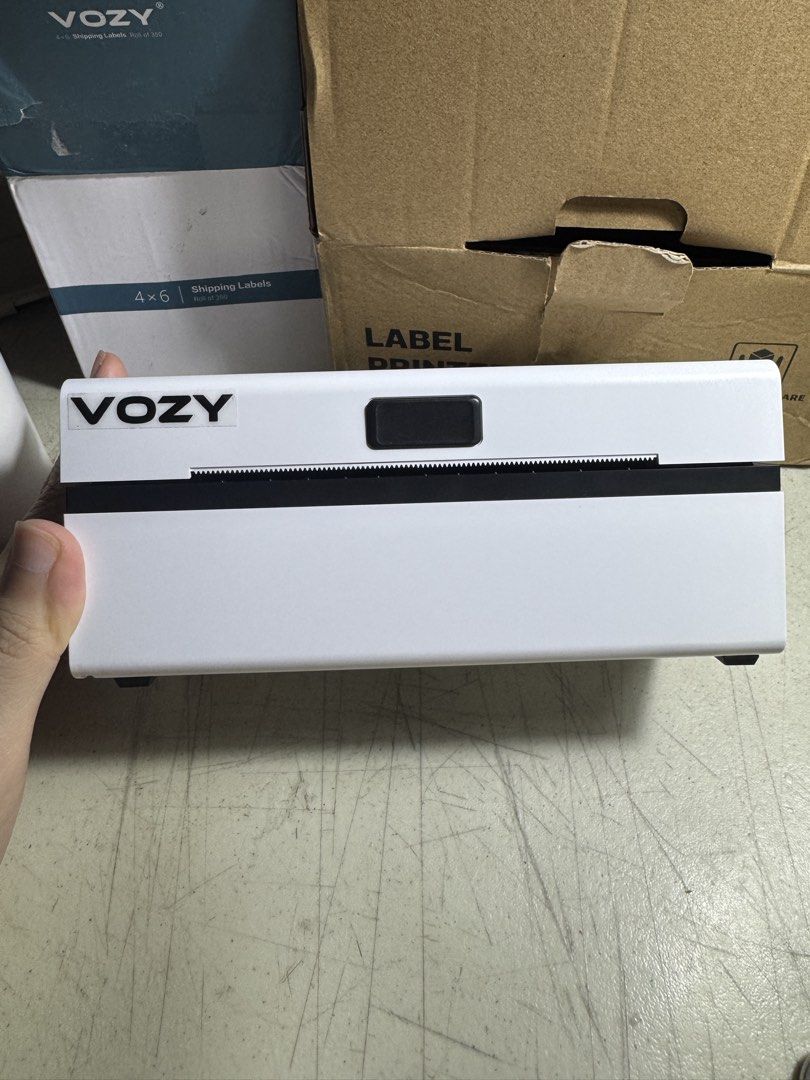 Thermal Label printer with 4x6 shipping labels (Category: Printers, Scanners & Copiers) located in Valenzuela. Submitted by katzstore.ph (Listing ID 1458512781, Image 2). Description: VOZY THERMAL LABEL PRINTER for USB - used for only one month (like new) - include a6 shipping label - include user manual RFS : for decluttering .