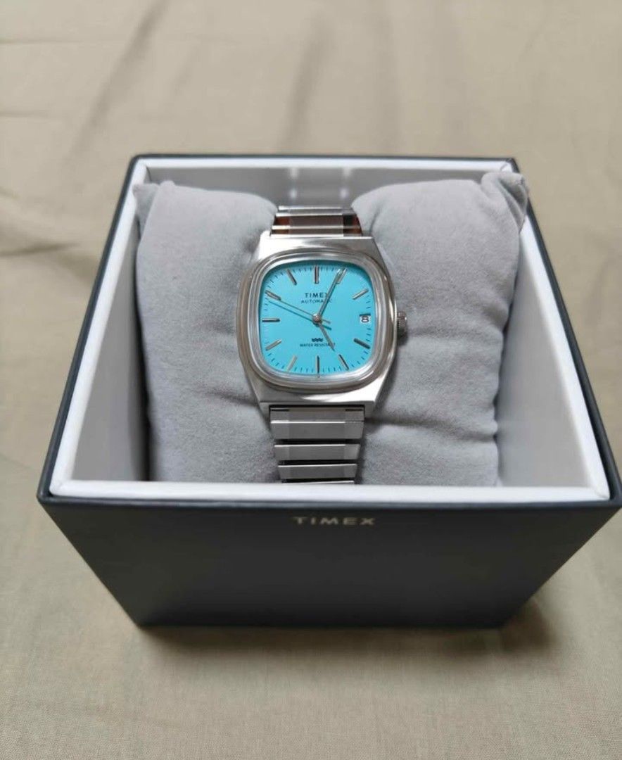 Timex E-Line 1983 Automatic Watch - Turquoise Dial (Category: Men's Watches) located in Caloocan City. Submitted by crib_of_good_deals (Listing ID 1458648920, Image 2). Description: - Cool Timex automatic watch - Striking bright turquoise dial - Durable stainless steel bracelet - Convenient date window - Comes with original box - Ideal for everyday wear or as a statement piece.