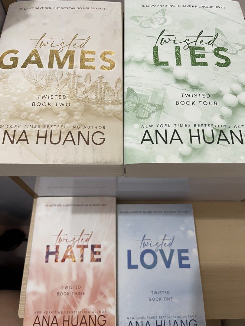Twisted Series by Ana Huang - Complete Set (Category: Storybooks) located in Manila. Submitted by mollypana96219 (Listing ID 1458618946, Image 2). Description: - Complete set of the bestselling Twisted series by Ana Huang. - Includes: Twisted Love, Twisted Games, Twisted Hate, and Twisted Lies. - Never used before, just stored - Small rip on top of Twisted Games spine (see in picture) - MOP: Gcash - MOD: Lalamove or JnT - Loc: Taguig.