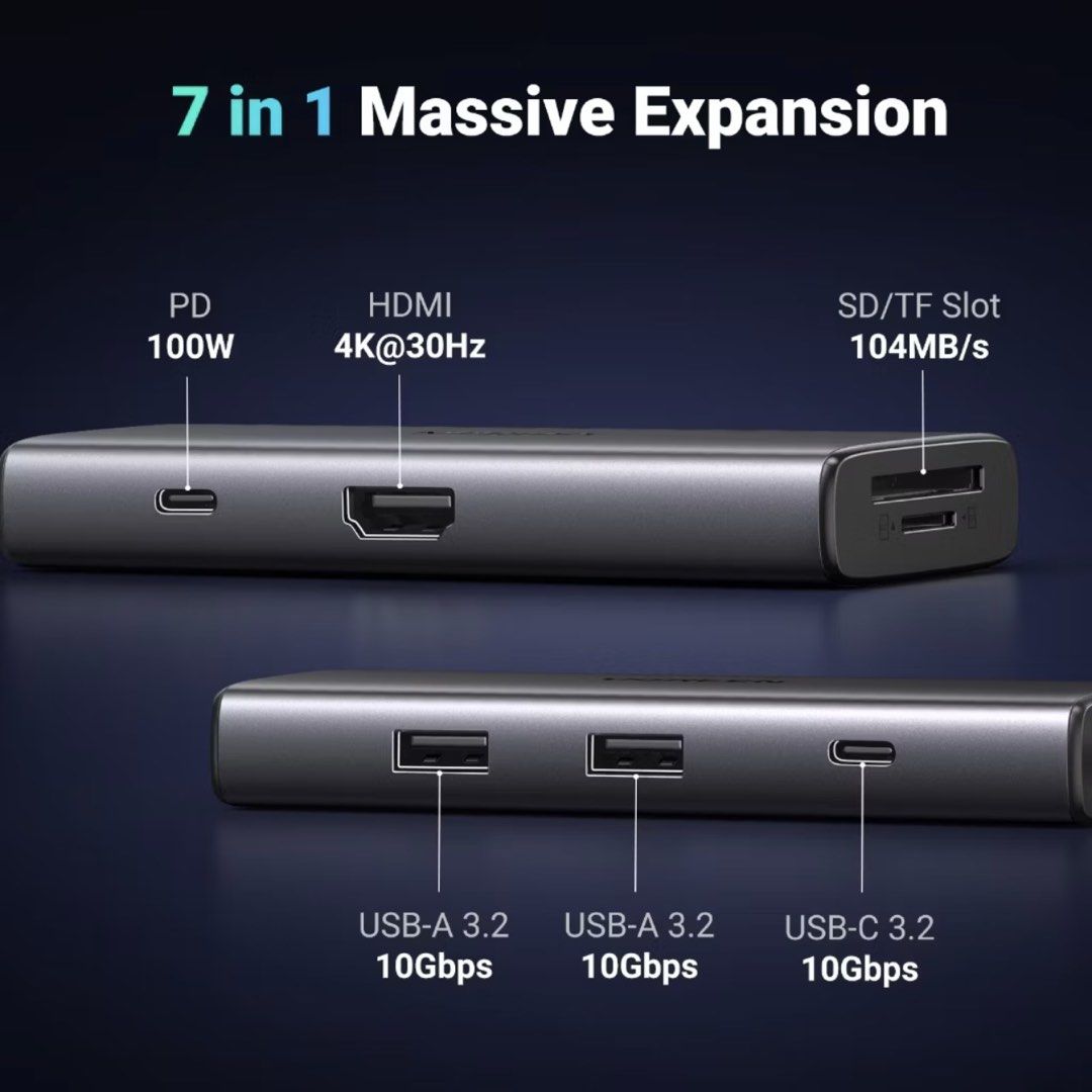 UGREEN 7-in-1 USB-C Hub Adapter Macbook Hub Dock (Category: Cables & Adaptors) located in Caloocan City. Submitted by all-reet (Listing ID 1458522192, Image 2). Description: Just bought it last Aug 20 (for P2,000). Only used for testing then realized I needed more ports. Selling now for P1,500 - UGREEN 7-in-1 USB-C Hub: Massive device expansion. - Power Delivery: PD 100W for fast charging. - Display: HDMI output supports 4K@30Hz. - Card Readers: 