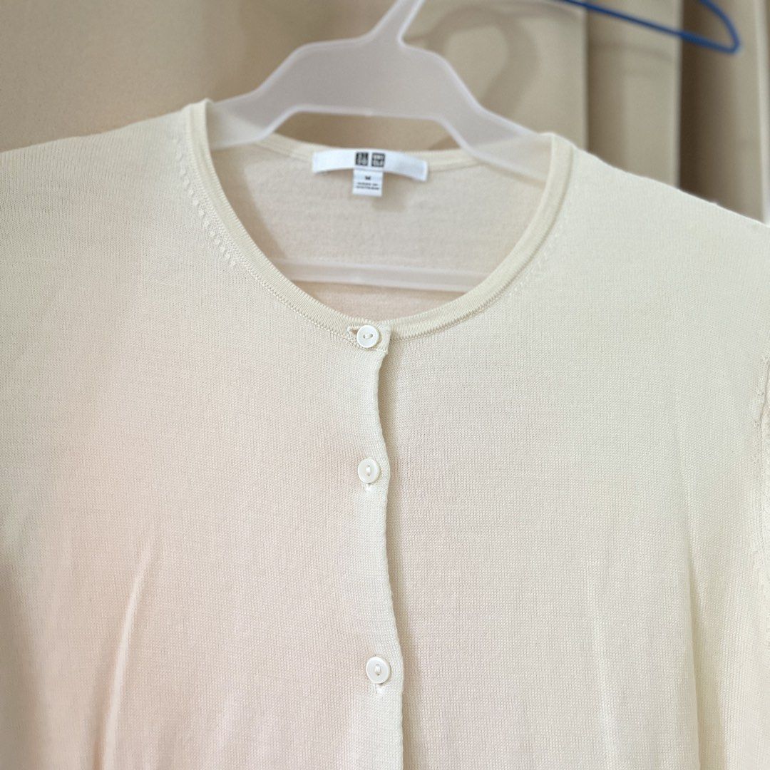 Uniqlo Cream Button Up Cardigan (Category: Coats, Jackets and Outerwear) located in Manila. Submitted by princess.01.1 (Listing ID 1458556169, Image 3). Description: - Cream colored Uniqlo cardigan - Size Medium (M) - Sheer Cardigan good for layering Lp na J&t only. +55 sf(within mnl).