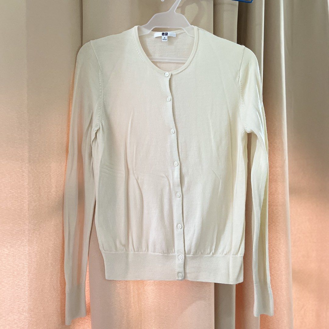 Uniqlo Cream Button Up Cardigan (Category: Coats, Jackets and Outerwear) located in Manila. Submitted by princess.01.1 (Listing ID 1458556169, Image 1). Description: - Cream colored Uniqlo cardigan - Size Medium (M) - Sheer Cardigan good for layering Lp na J&t only. +55 sf(within mnl).